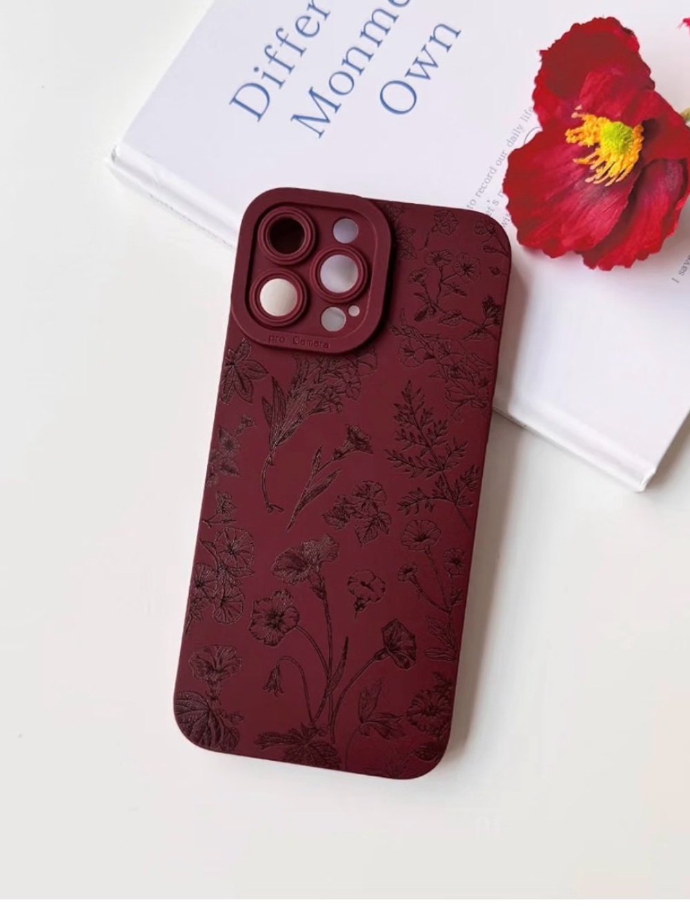 iPhone 13 Pro Case – Wine Red Floral Vintage TPU